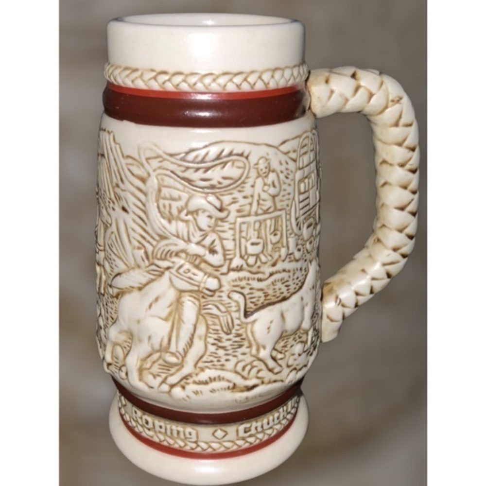 Avon 1983 Western Chuck Wagon 5” Miniature Collector Mug Desktop Pencil Cup